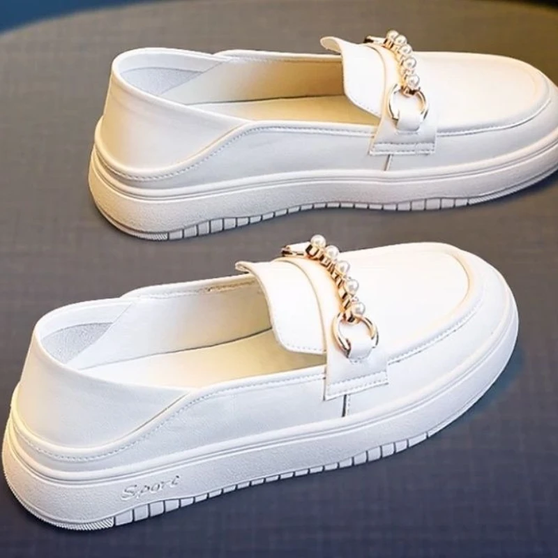 2025 New Women's White Loafers with Slip On Design Summer Casual Shoes for Skirts Student Friendly​