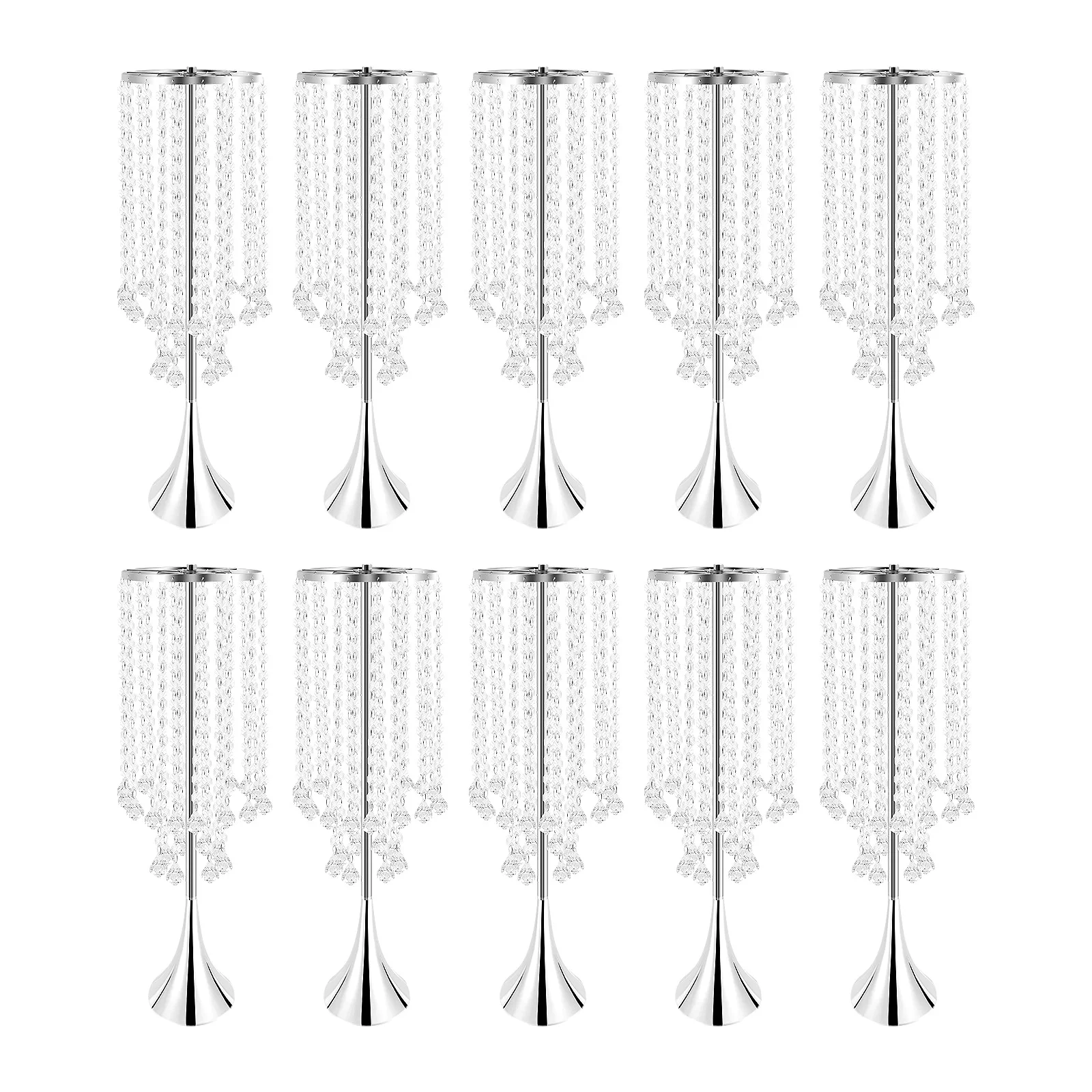 10 Pcs Flower Vase, Crystal Wedding Flower Stand, Silver Tall Flower Stand 55.6cm, Wedding Aisle Decoration, Event Centerpiece