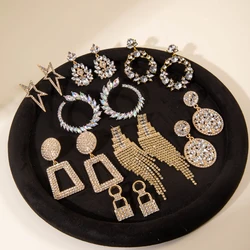 Tocona Luxury Colorful Crystal Stone Drop Dangle Earrings for Women New Fashion Geomerry Alloy Metal Wedding Jewelry 9442
