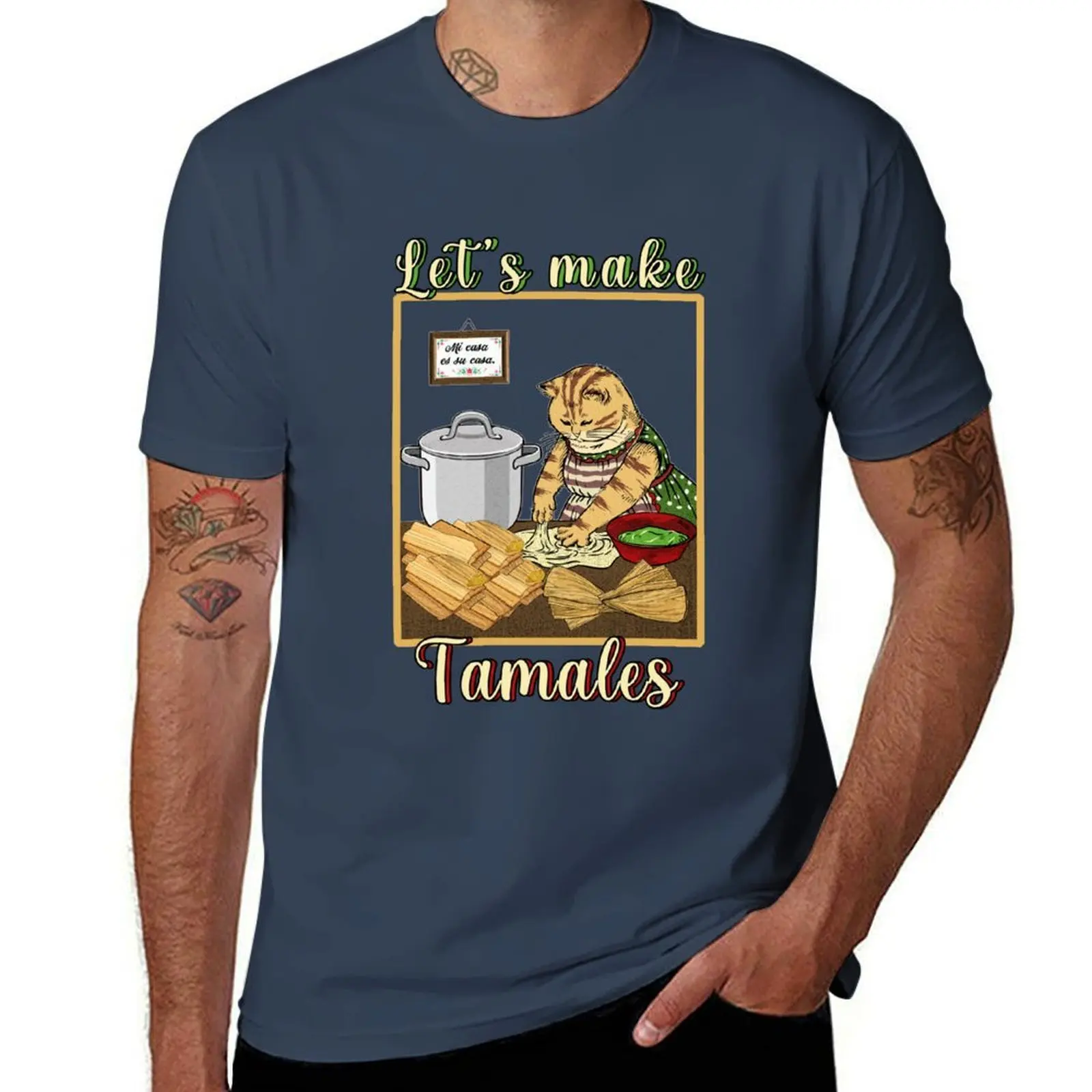 

Let's Make Tamales Funny cat cooking Mexican tamales T-Shirt man t shirt cotton high quality anime t shirts oversize T-Shirt