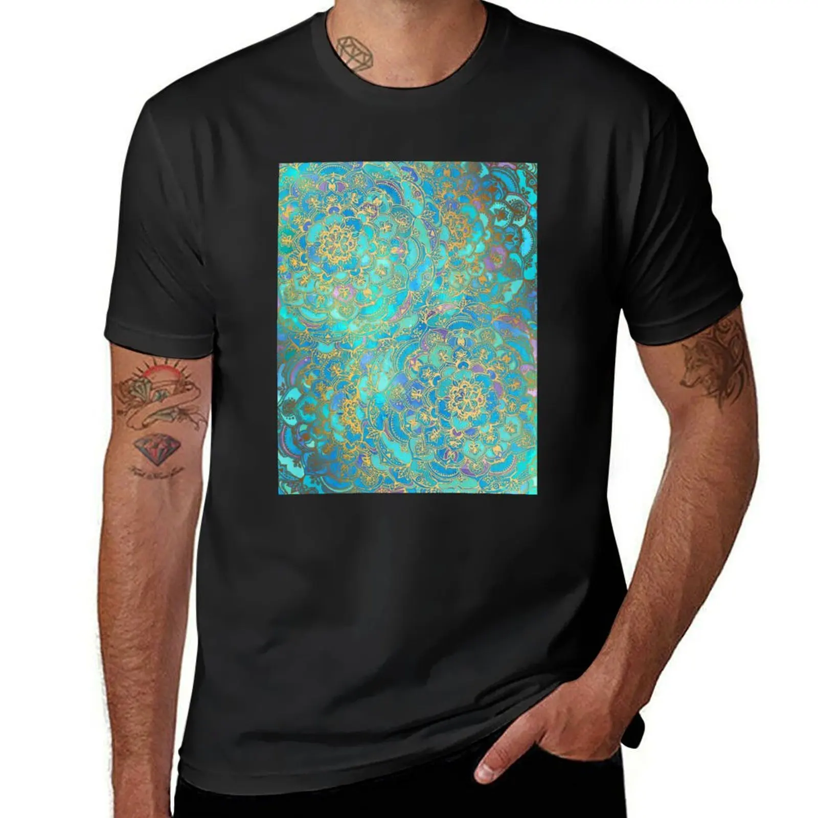 Sapphire & Jade Stained Glass Mandalas T-Shirt graphics plus size tops Aesthetic clothing aesthetic clothes t shirts for men