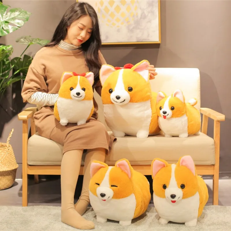 

38/45/60CM Lovely Corgi with Bow Plush Toy Stuffed Soft Fat Dog Pillow Cushion Cute Corgi Doll Birthday Christmas Gift