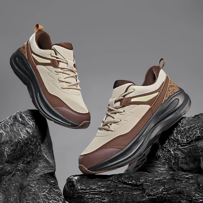 

Men Sports Shoes Lightweight Leather Thick Soled Casual Winter Hiking Shoes Rebound Comfort Outdoor Hiking Lace Up Shoes For Men