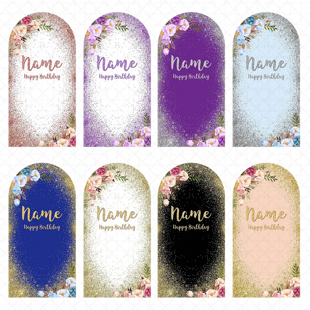 Nom personnalisé arc toile de fond 2 côtés arqué Floral anniversaire bébé douche fond or argent paillettes enfants adultes fête bricolage accessoires