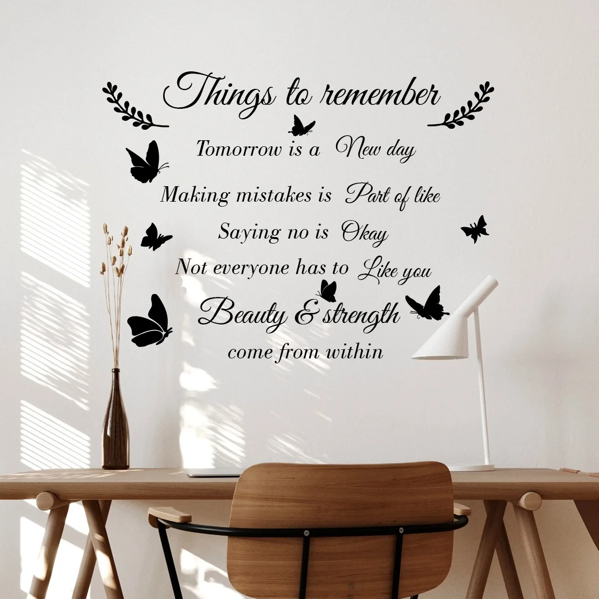 Wandaufkleber mit inspirierendem Zitat – „Things to Remember“ mit Schmetterlingsdesign, abnehmbarer wasserfester Vinyl-Aufkleber, perfekt für O