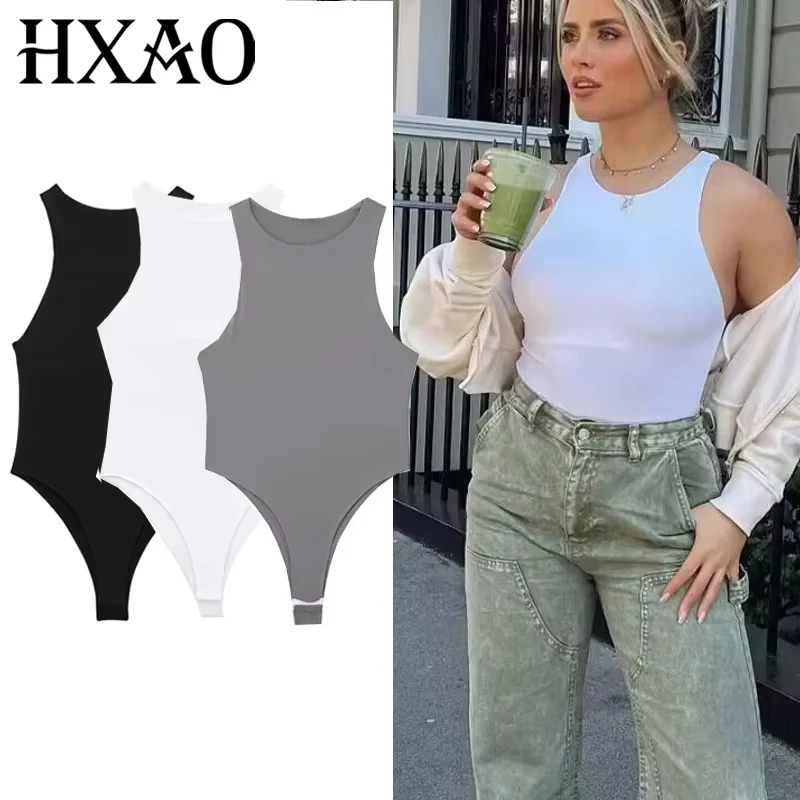 

HXAO женское белое боди без рукавов, летний черный комбинезон с лямкой на шее, колготки, женский короткий комбинезон, нижнее белье, стринги, женские