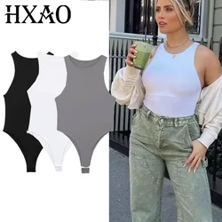HXAO Women's Body Sleeveless White Bodysuit Summer Halter Neck Black Romper Tights Woman Short Playsuit Lingerie Thongs Women