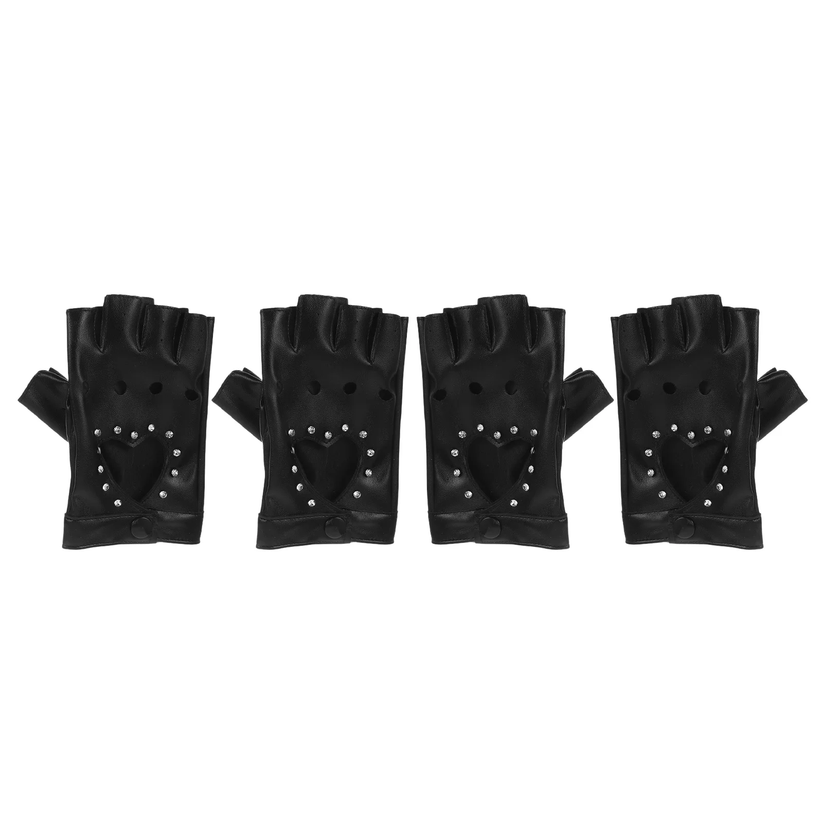 2Pairs Childrens Fingerless Gloves Punk Style Heart Cutout Sparkly PU Half Finger Mittens Dance Halloween Kids Punk Gloves