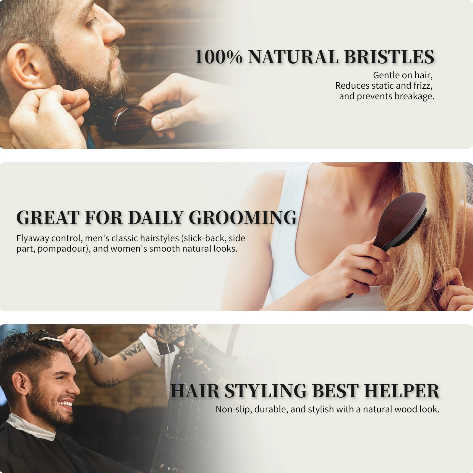 Boar Bristle Oval Shape Hair Brush Antistatic Oil Head Wave Brush Wood Handle Detangling Hair Care Comb Salon Hairdressing Tools image 2