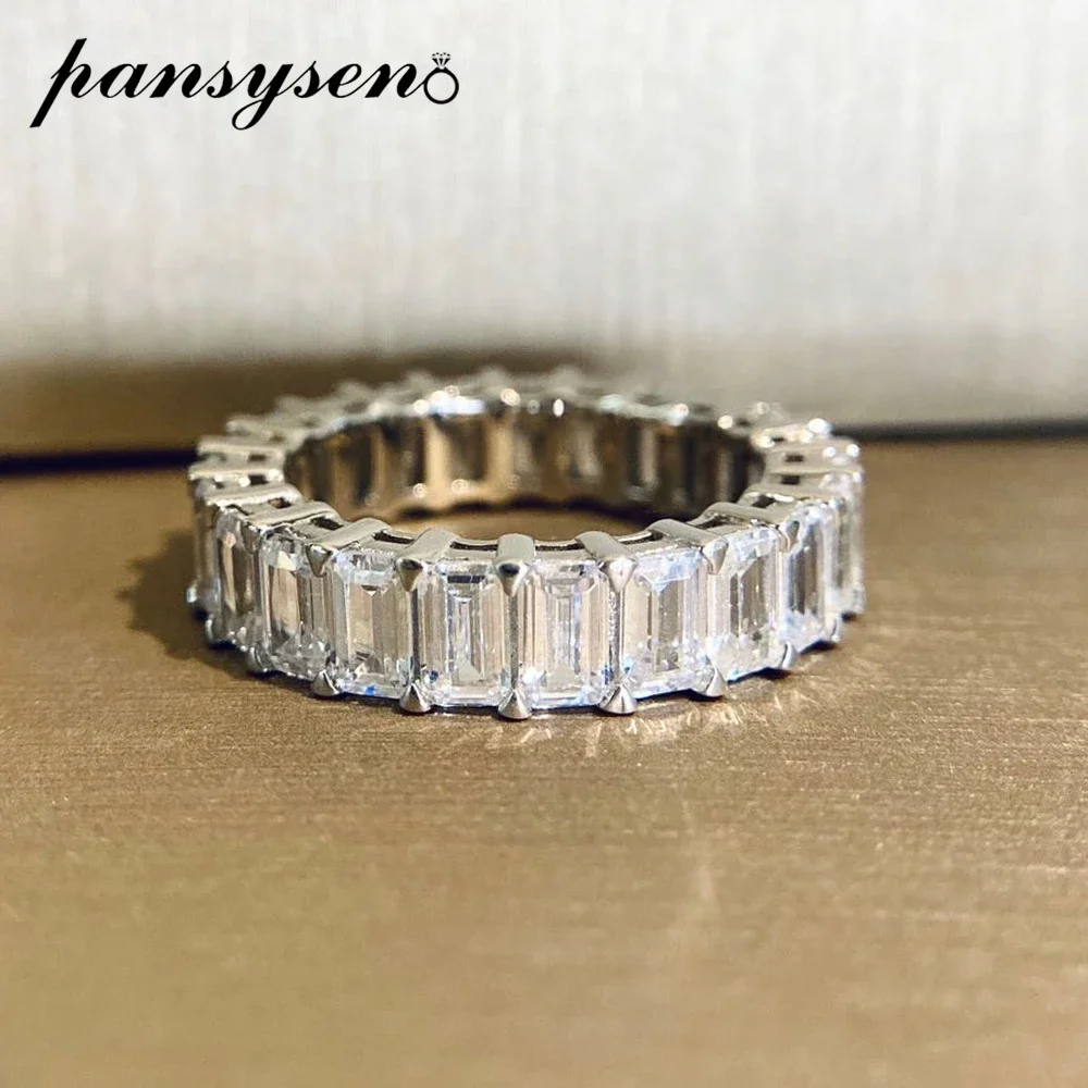 

PANSYSEN 100% 925 Sterling Silver Emerald Cut Sparkling High Carbon Diamond Engagement Ring Wedding Bands Fine Jewelry Wholesale