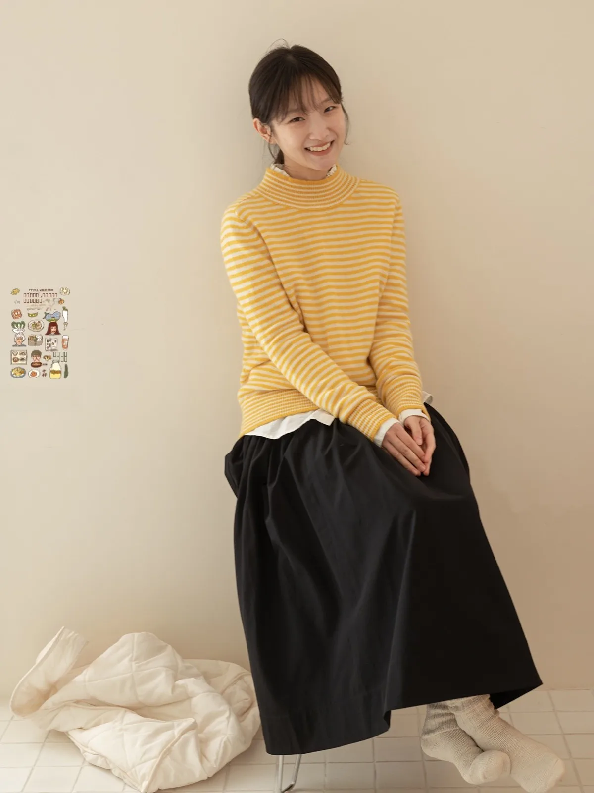 

00% Wool Casual Striped Base Layer Sweater f High Ne Women's Knitted Innerwear Comfortable Soft High Collar Winter Top