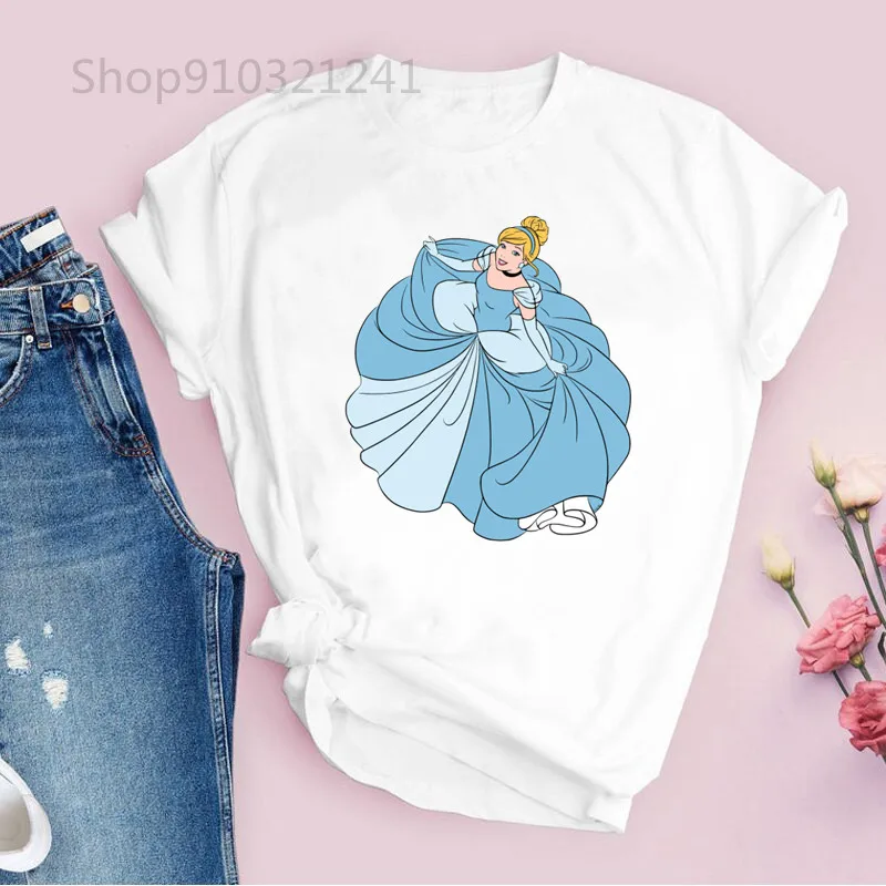 Vintage Cinderella Ballet T-shirt Girl Harajuku Tshirt for Women Funny Cartoon Graphic Tees shirt Korean Style Clothes Top