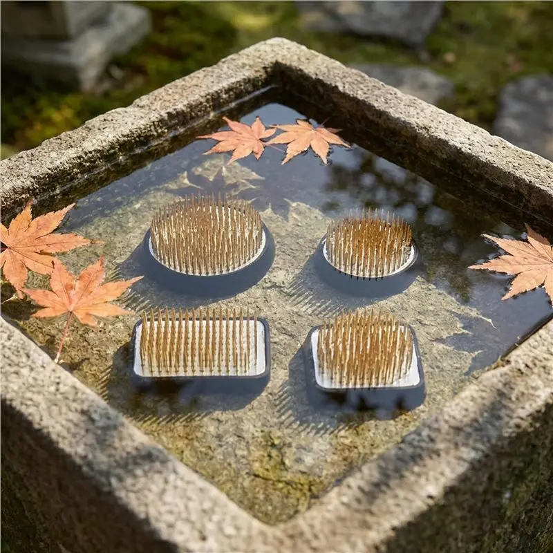 RMWIN-4 Pcs Japanese Ikebana Kenzan Kit For Flower Arrangement,2.4In Round,1.6In Square,2.1In X 1.4In Rectangle & 1.In Round