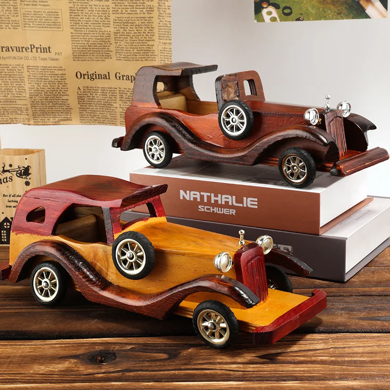 Mini 12 Inch Retro Vintage Car Ornaments European Style Creative Home Desktop Decoration Model Wooden Handicrafts Holiday Gift