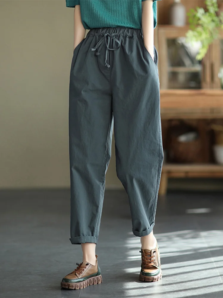 Taille haute ample coton Harlan pantalon femme Faion carotte pantalon Long décontracté plein coton Harlan pantalon formel trajet Sle