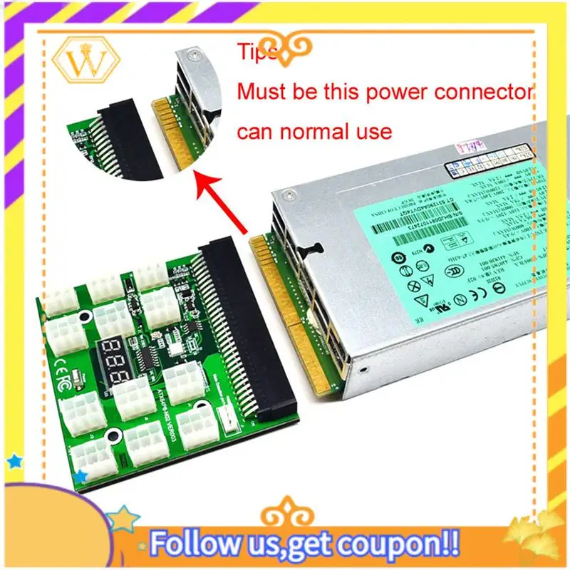 Latest-2X Breakout Board 12 Port 6Pin LED Display 12V Power Supply Server Adapter For HP 1200W 750W PSU GPU Miner Mining BTC