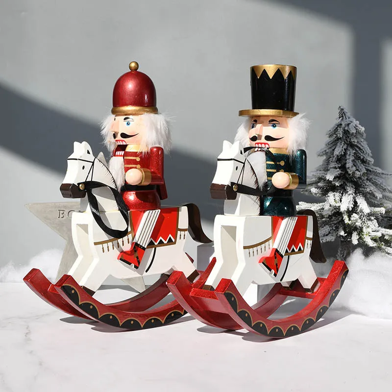 

Hand-Painted Children Gift 1pcs 30cm Handmade Rocking Horse Soldier Nutcracker Puppet King Movable Doll d332