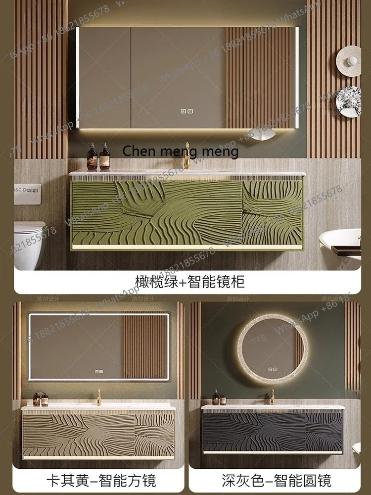 X  Light luxury bathroom cabinet combination Minimalist bathroom Luxury stone washbasin High-end hand washbasin