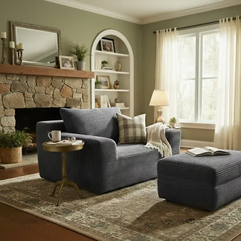 VASAGLE Corduroy Single Sofa Deep Seat 51.2 Inches Modern Cloud Couch Boneless Couch Compressed Sofa