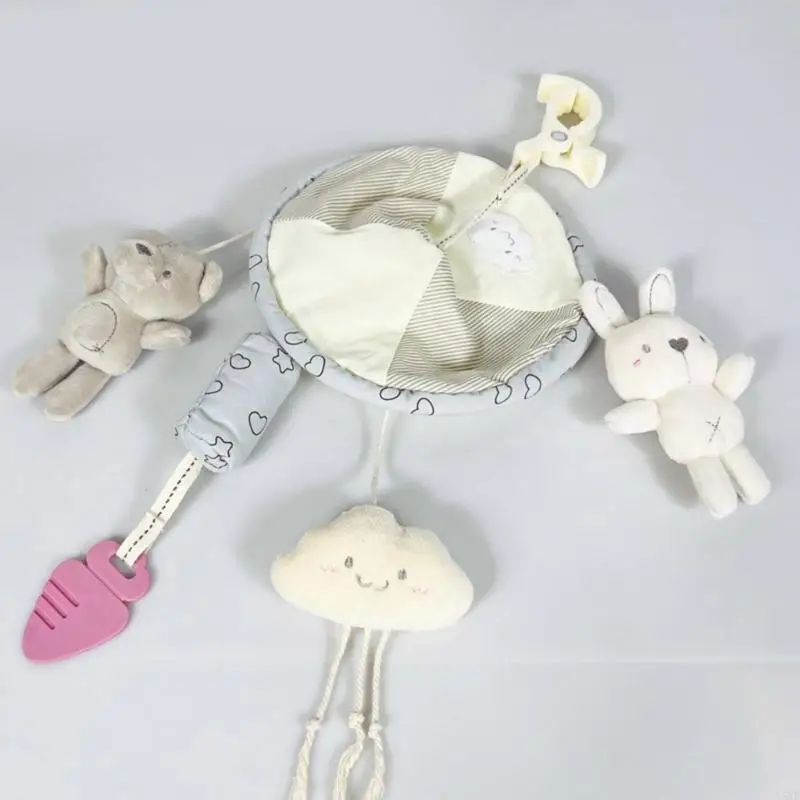 سرير أطفال محمول L5YF معلق للعب دمية لعبة موسيقية من القطيفة على شكل حيوان دمية حيوانات قطنية آمنة
