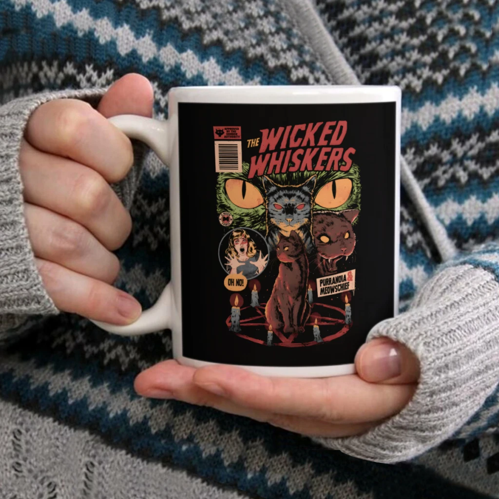 

Wicked Whiskers Dark Horror Movie Cat Poster GiftCoffee Mug Tea Cup 11oz Coffee Cup Funny Birthday Ceramic Mug Personalized Cup