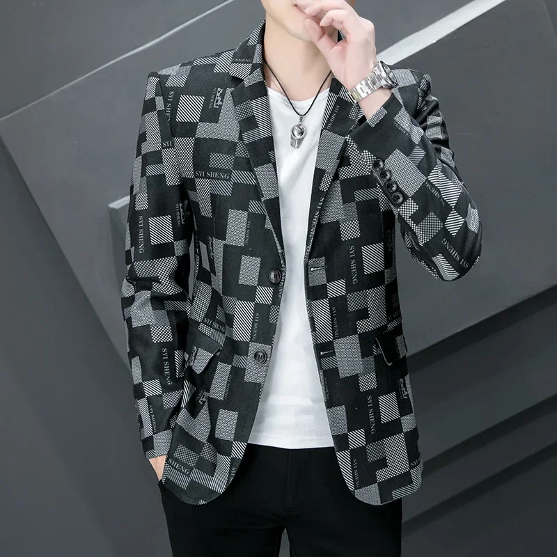 

High Quality Blazer Men's Youth Korean Fashion Trend Advanced Simple Business Casual Elegant Party Gentleman Slim Suit Jacket