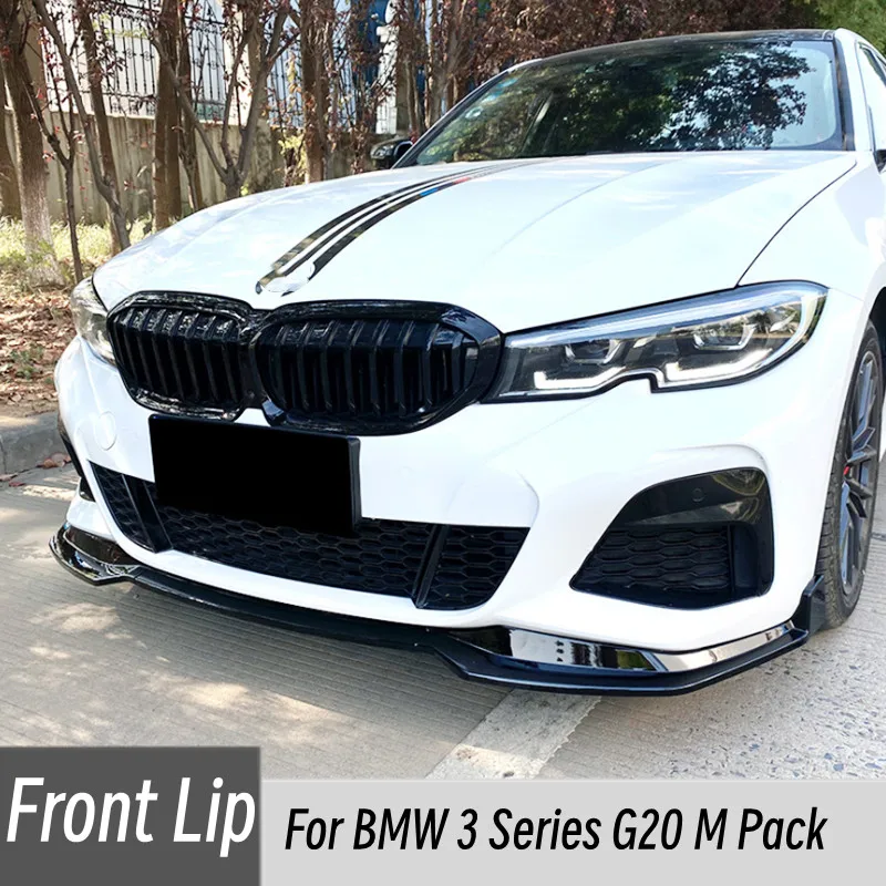 For BMW 3 Series G20 M Pack 2019-2022 320i 330i Black Carbon Car Front Bumper Lip Splitter Diffuser Body Kit Spoiler Trim