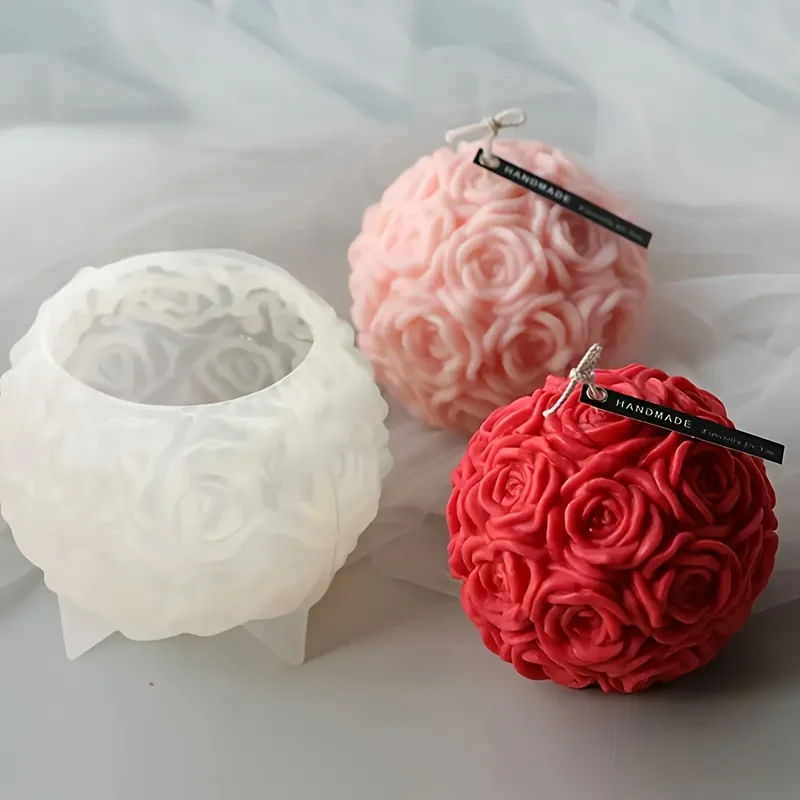 Candle silicone mold, spherical rose cluster silicone mold. Floral fragrance decorative items. DIY shaping mold.