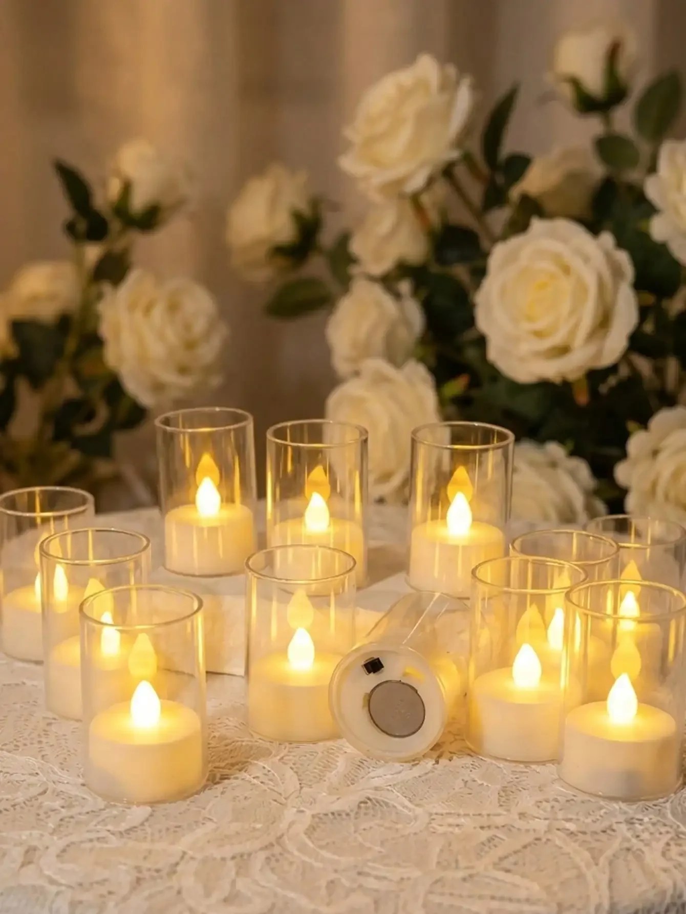 12/24-Pack Mini Transparent Cup Candles - Battery-Powered, Romantic Party Decor. Flameless Electronic LED Candles: Warm Light & Smokeless - Ideal For All Festivals And Weddings.