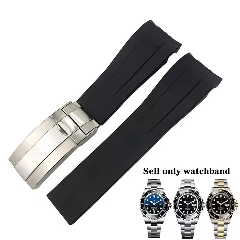 Men's Watch Band For Rolex Silicone Watch Strap Black Green Submariner Datejust Yacht-Master Series Curved Interface Watch Strap