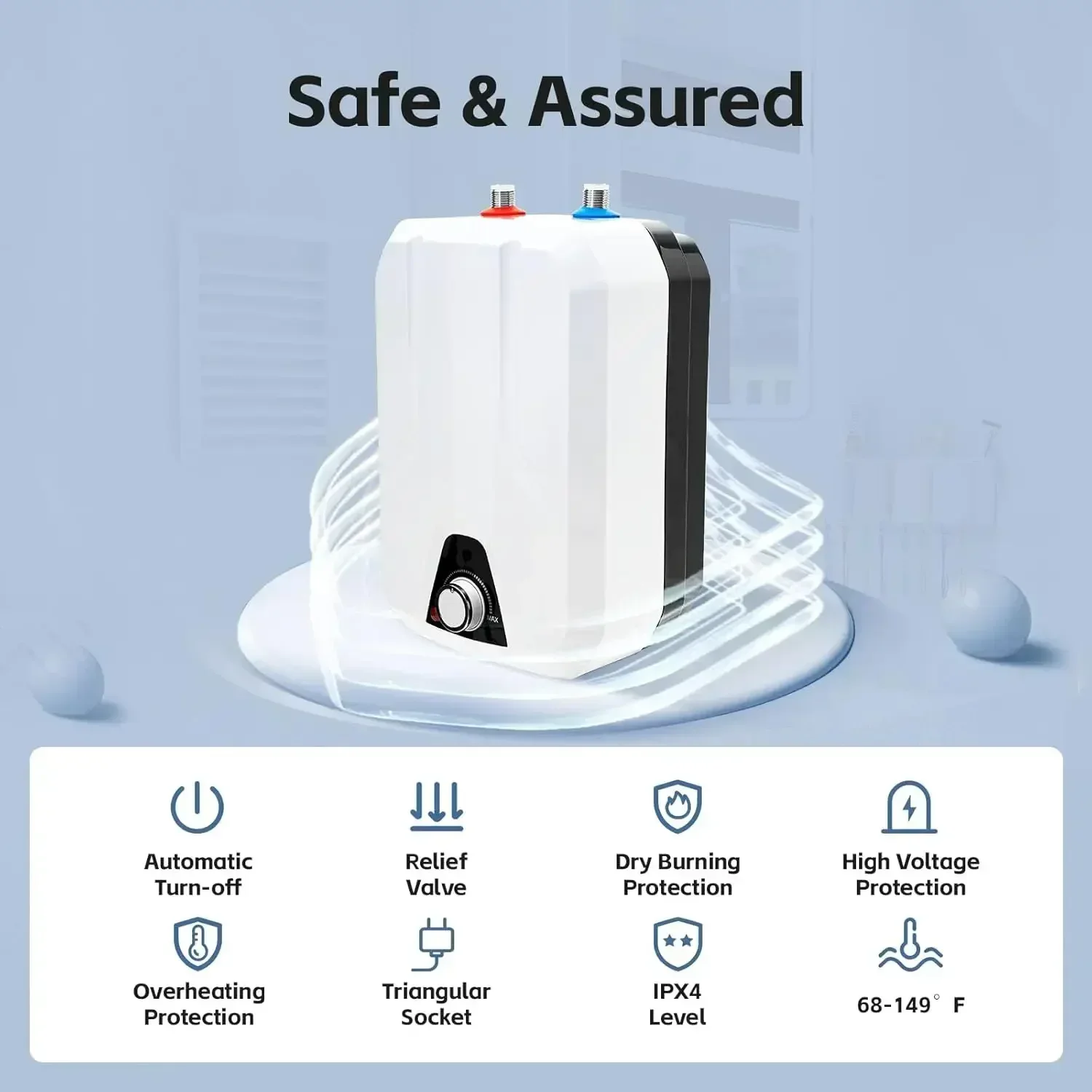 Mini aquecedor de água elétrico instantâneo, aquecedor de água quente à prova d'água 1500w para banheiro, cozinha, chuveiro, temperatura ajustável