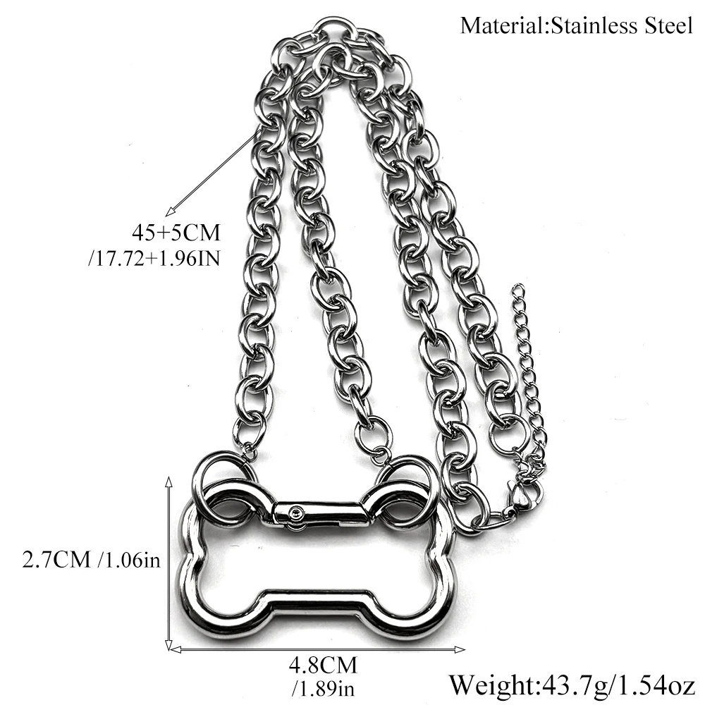 Punk Koreanische Hunde Knochen Anhänger Halskette Für Frauen Egirl Edelstahl Silber Farbe Cooles Zubehör Nette Diy Kette Schmuck Goth