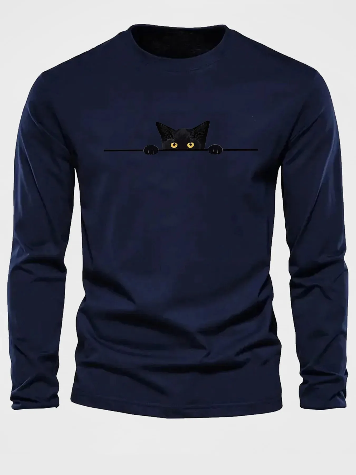 New men's long-sleeved T-shirt for Spring and Autumn 2025 featuring street fashion and comfort with 3D kitten pattern printing - view 5
