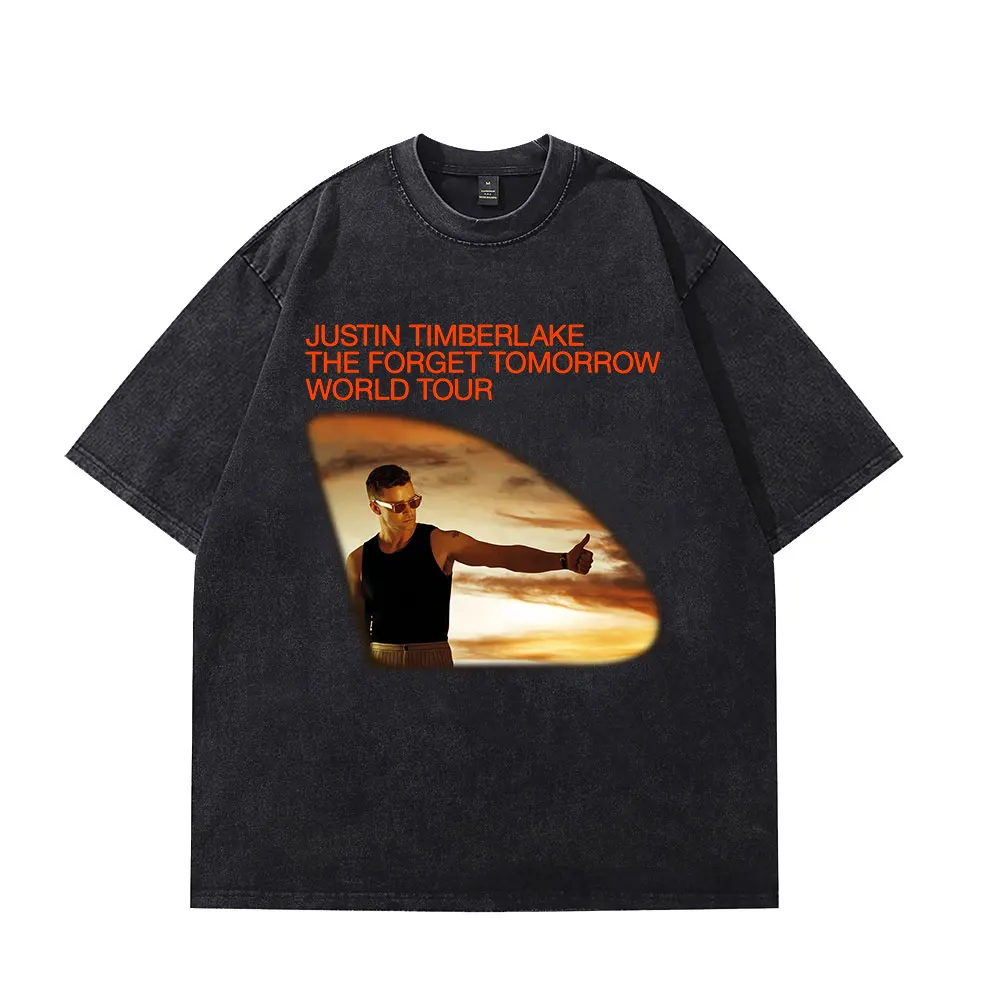 

Justin Timberlake Merch The Forget Tomorrow World Tour 2024 T-Shirt Crewneck Short Sleeve Men/Women Cotton Vintage Wash Tee