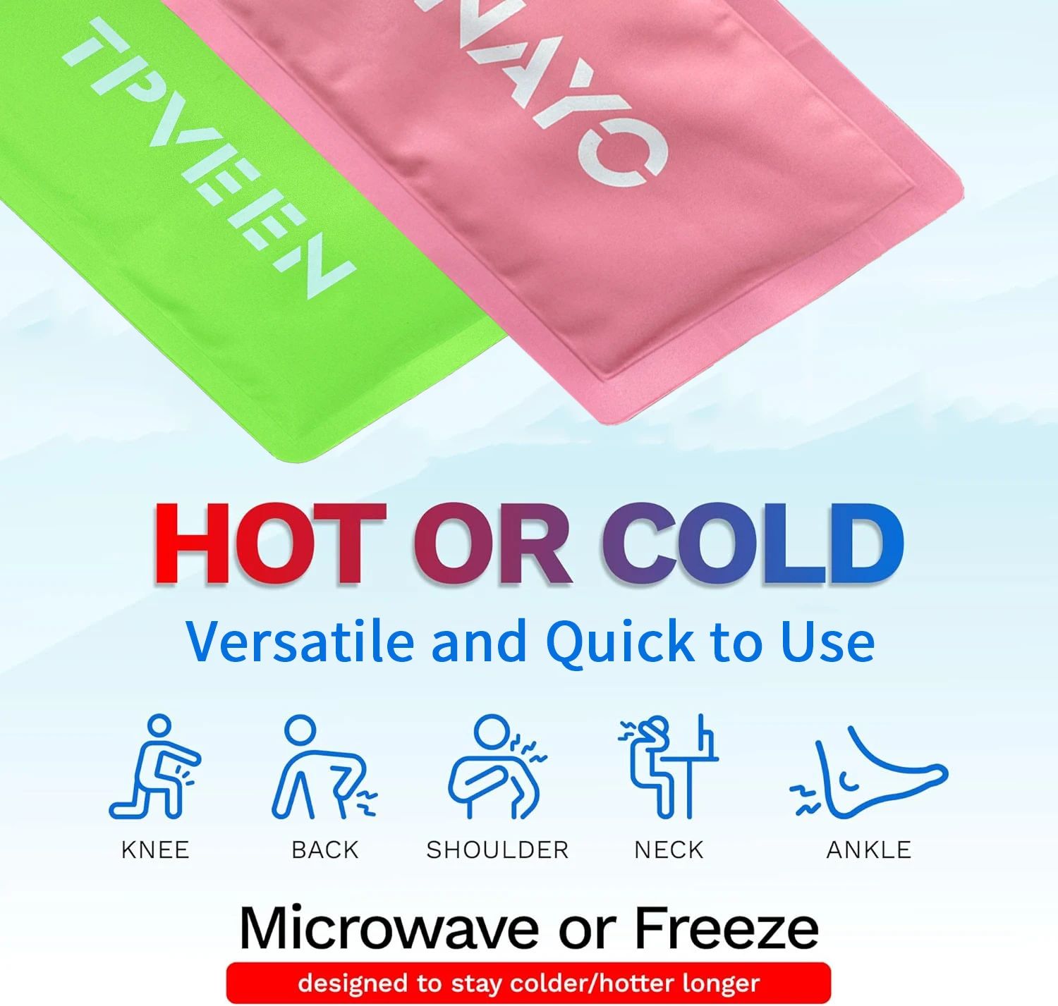 1-Pack/2 In 1 Reusable Gel Hot/Cold Pack, Soft and Flexible Gel Ice Packs for Neck, Leg, Ankle,Knee,Shoulder,Wrist,Feet,Elbow