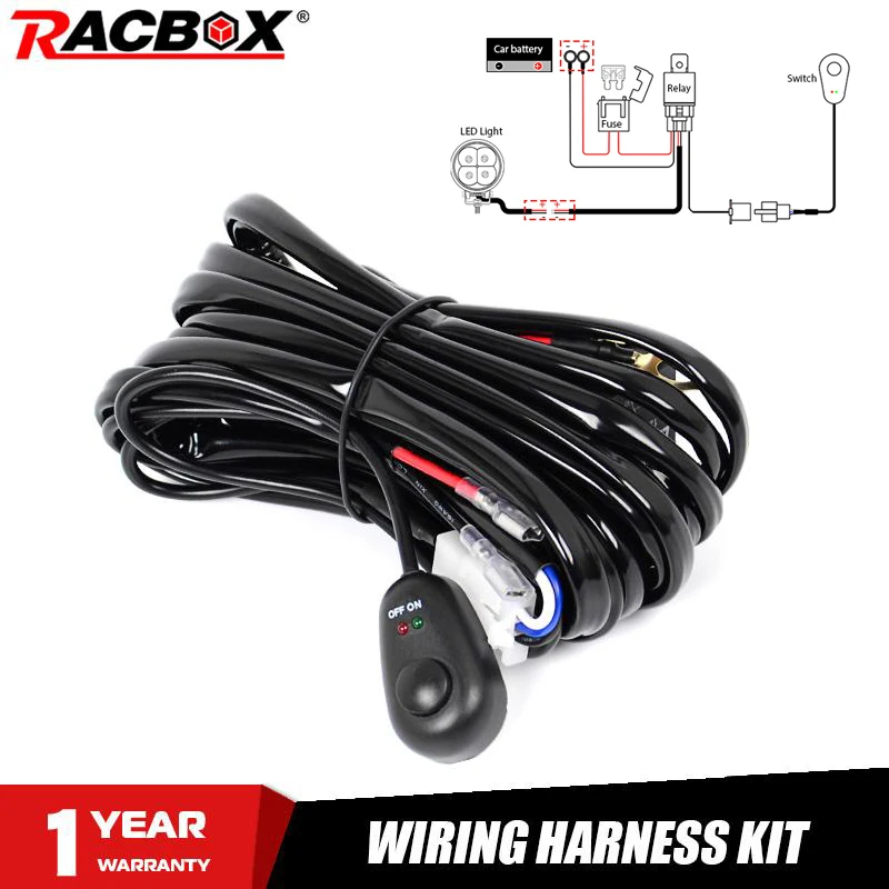 1 Lead Car LED Headlight Wiring Hraness Kit 12V 40A Relay 2M 7FT Auxiliary Head Lamp Cable with On-Off Switch for Truck Boat RV