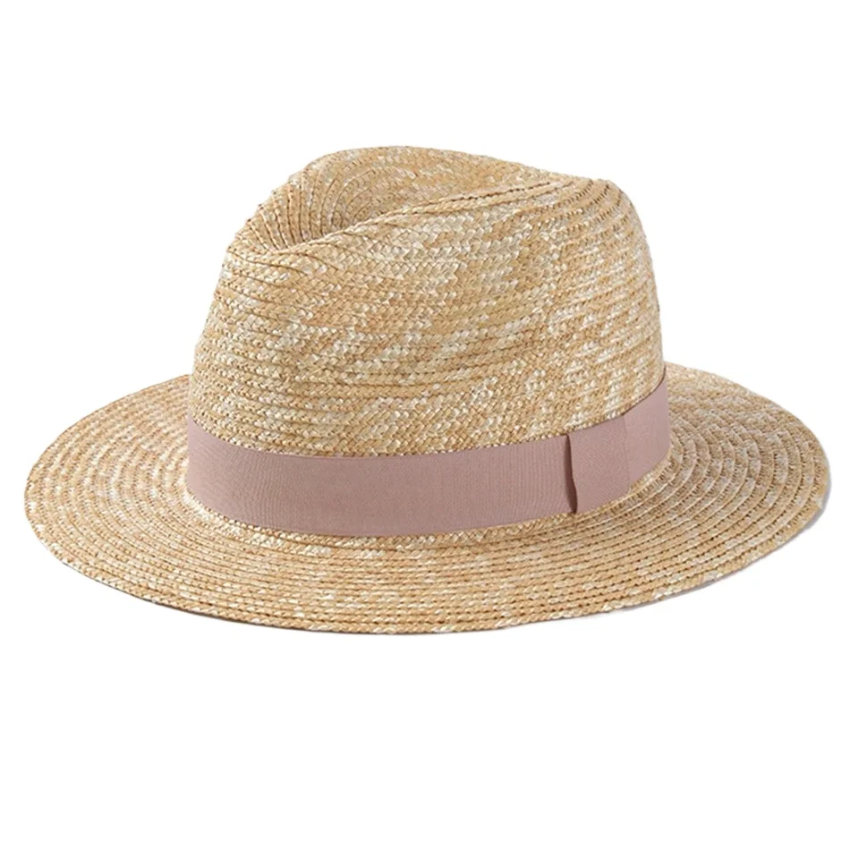 

Natural Straw Hat Vintage Women Panama Hat Pink Ribbon Fashion Design Real Straw Summer Casual Outdoor Jazz Female Beach Sun Hat