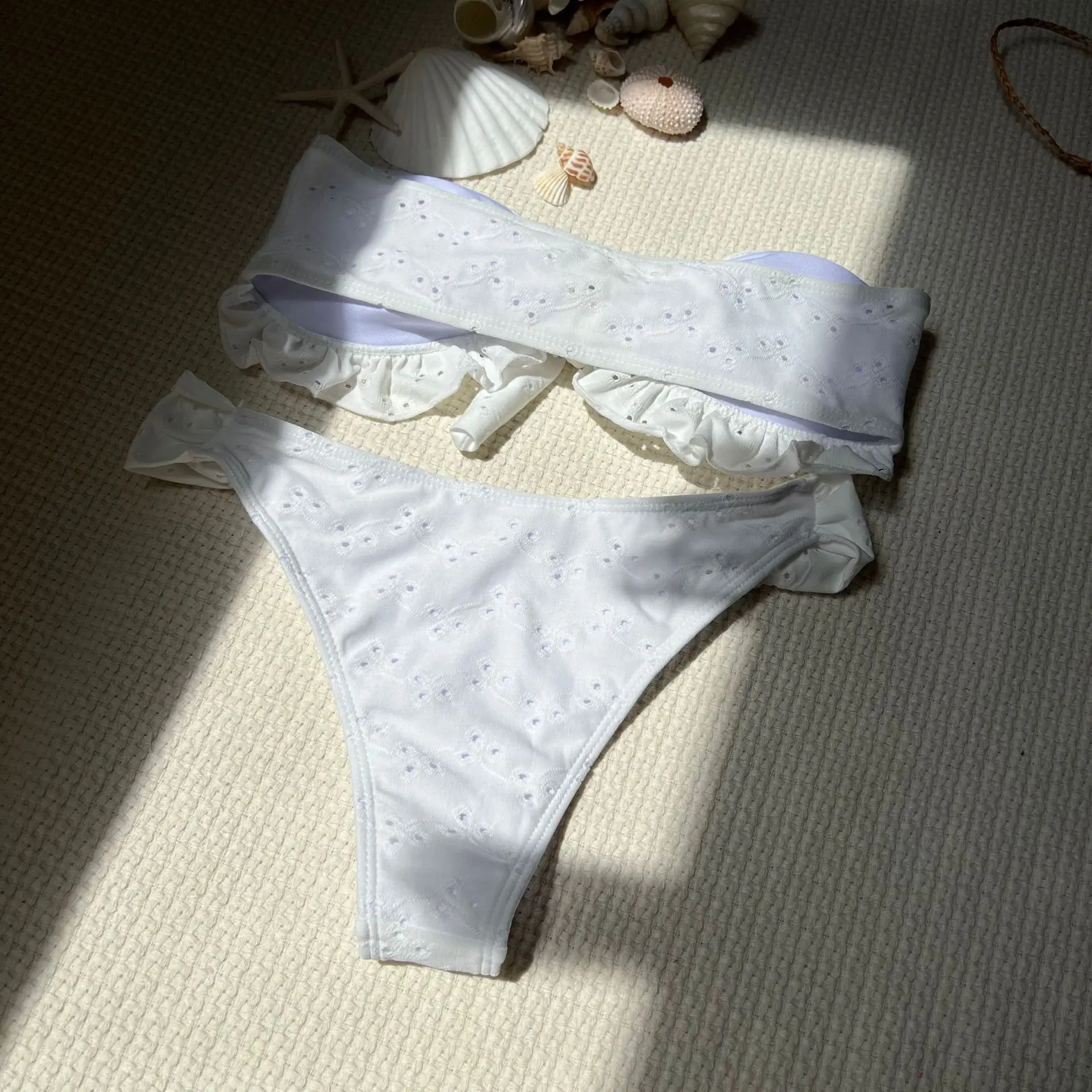 Sexy babados gravata frontal bandeau bikinis define duas peças maiôs simples banho biquini conjunto de biquíni tankini trikini