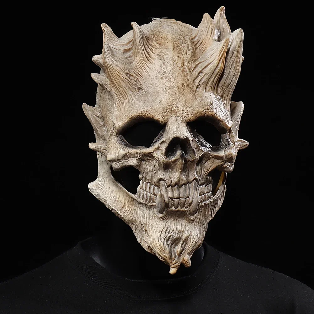 

Death Skull Mask Cosplay Skeleton Warrior Soldier Evil Demon Half Face Latex Helmet Halloween Dress Up Party Costume Prop