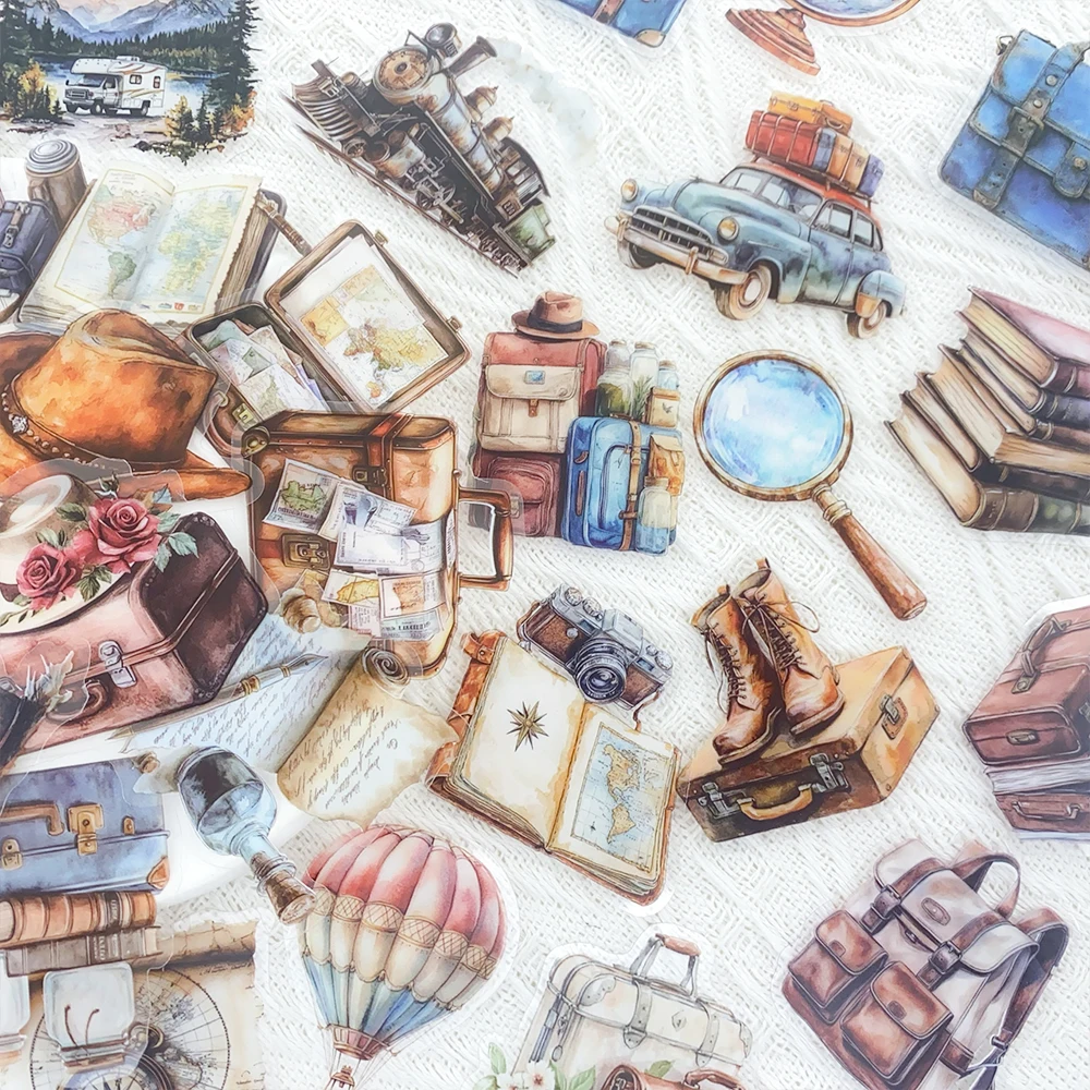 Autocollants animaux de compagnie transparents de voyage Vintage, 50 pièces, autocollants pour téléphone, ordinateur portable, valise, guitare, autocollants esthétiques de dessin animé, DIY bricolage