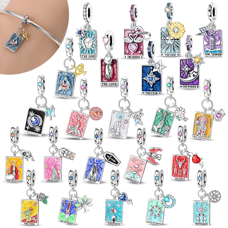 

925 Sterling Silver Major Arcana Minor Arcana Tarot Cards Pendents Charm Fit Original DIY Bracelet Necklace Birthday Jewelry