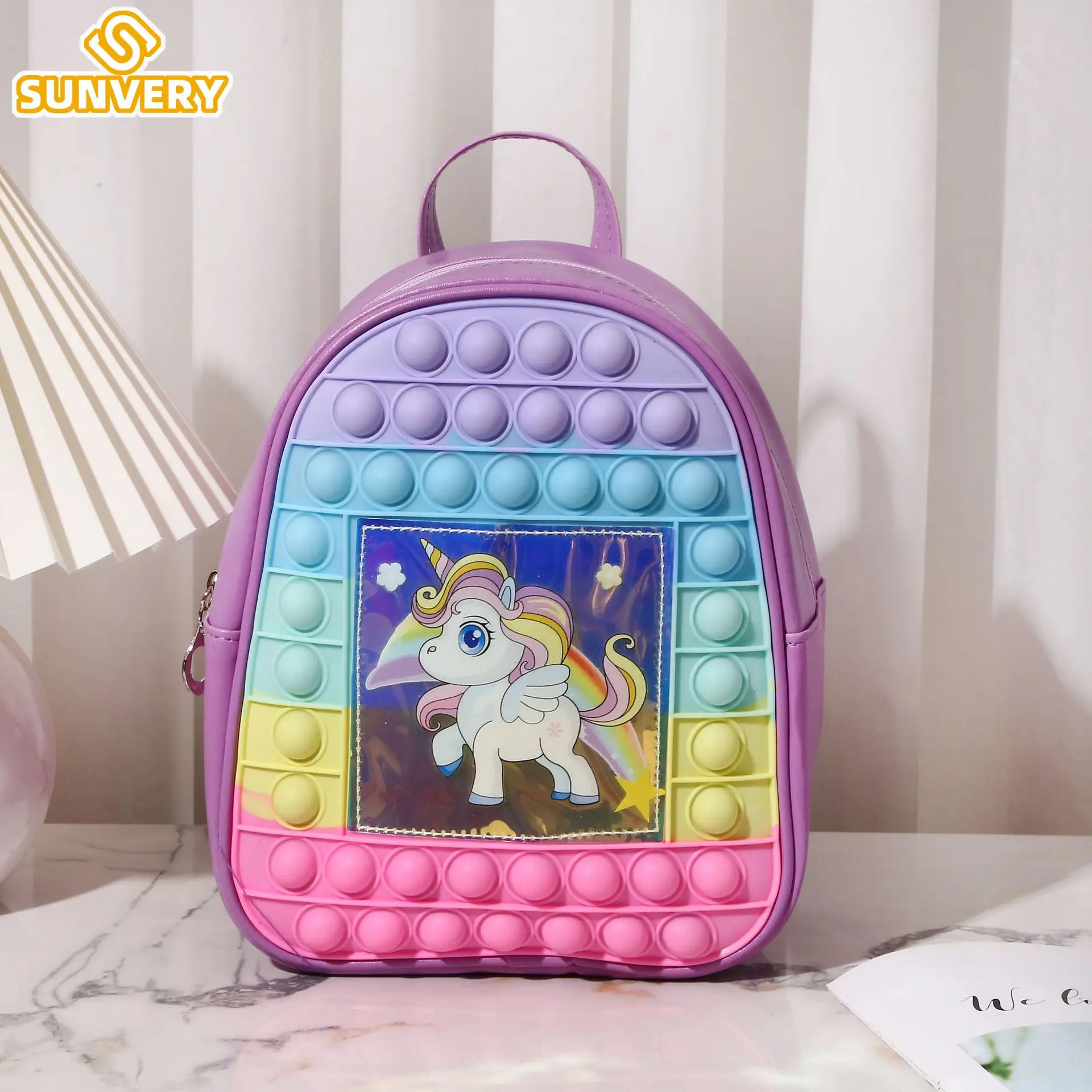 Unicorn Pop School Bag for Autism Kids Backpack Girls ADHD Pops Bubbles Fidget Toy Sensory Fidget Toys Birthday Fidgets Gifts