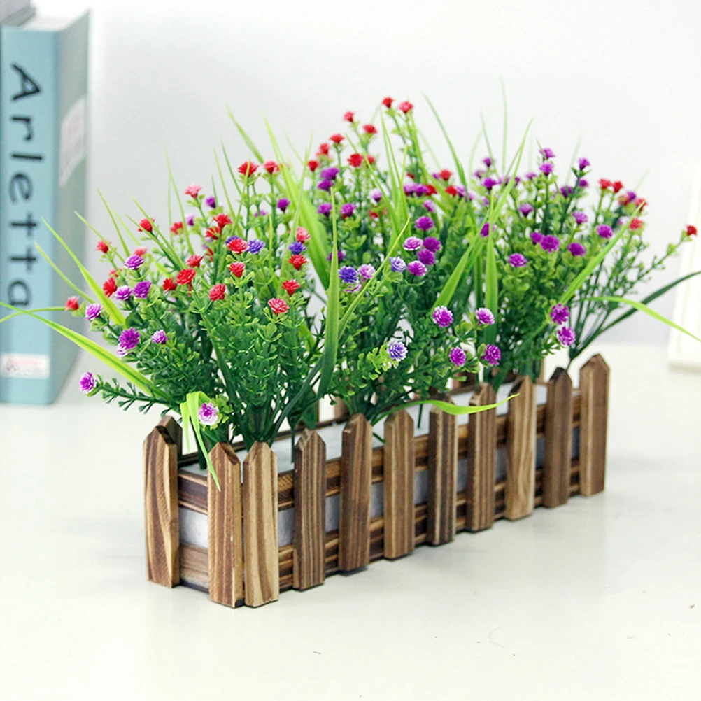 

2pcs Wood Flowerpot Fence Wooden Wood Fence Planter Arrangement Container Plant Planter Home Office Decor Garden Supplies