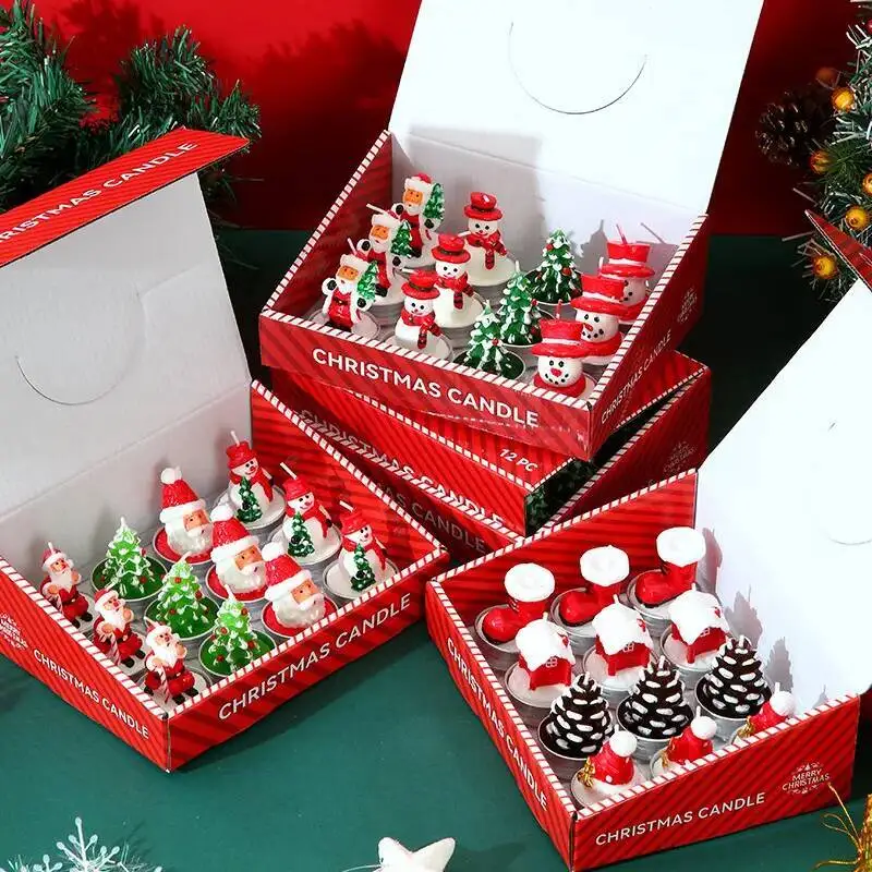 12PCS Candles Christmas Decoration Supplies Smokeless Birthday Candles Atmosphere Christmas Candle Making Scents Oil Paraffinic