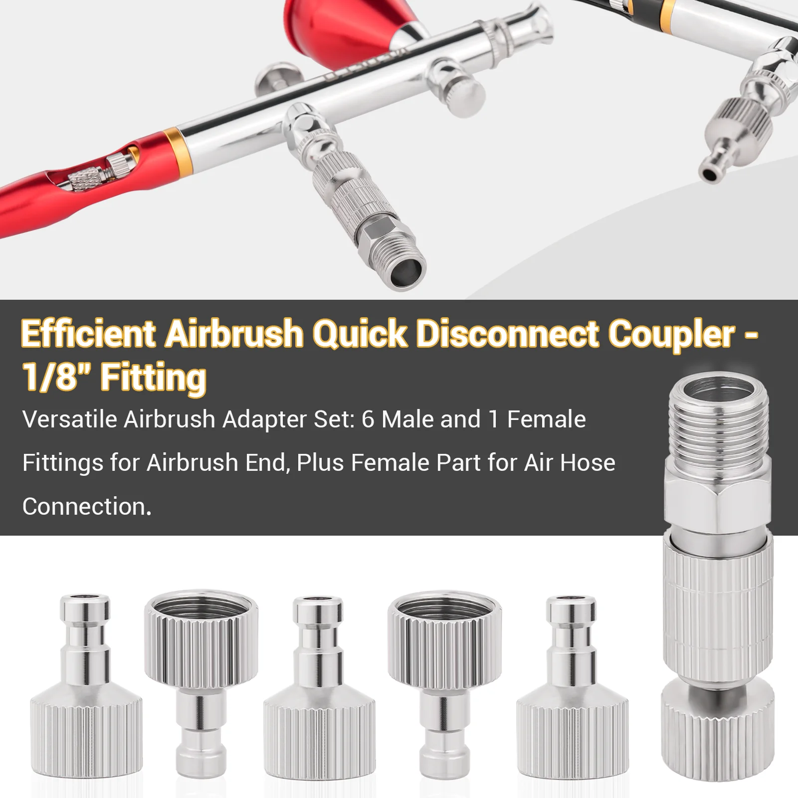 Airbrush Quick Disconnect Coupler Release Fitting Plug, 6pcs 1/8 in BSP Male and Female Connections Adapter Air Brush Accessory