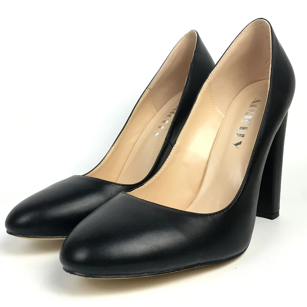 Elegante Damesschoenen Ronde Neus Hoge Hakken Pumps Designer Blokhak In Zwart Dameswerk En Carrièreschoenen Pu Leer Doelbewust