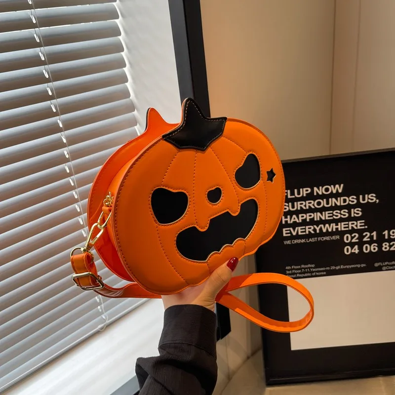 Halloween engraçado abóbora saco cor contrastante crossbody sacos na moda e personalizado bolsa de ombro feminina dos desenhos animados saco do mensageiro