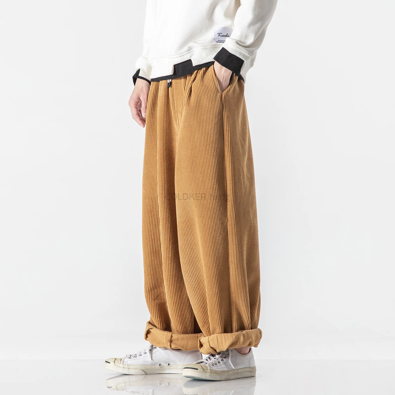 

Men's Casual Pants Loose Fit Baggy Streetwear Wide Leg Pants Hip Hop Oversized Corduroy Pants Vintage Elastic Waist Sweatpants