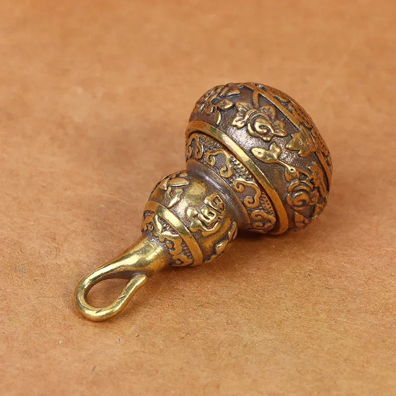 Brass Lotus Gourd Charms Key Chain Pendants with Lucky Pill Box Brass Blessing Gourd Container for Home Garden Decor