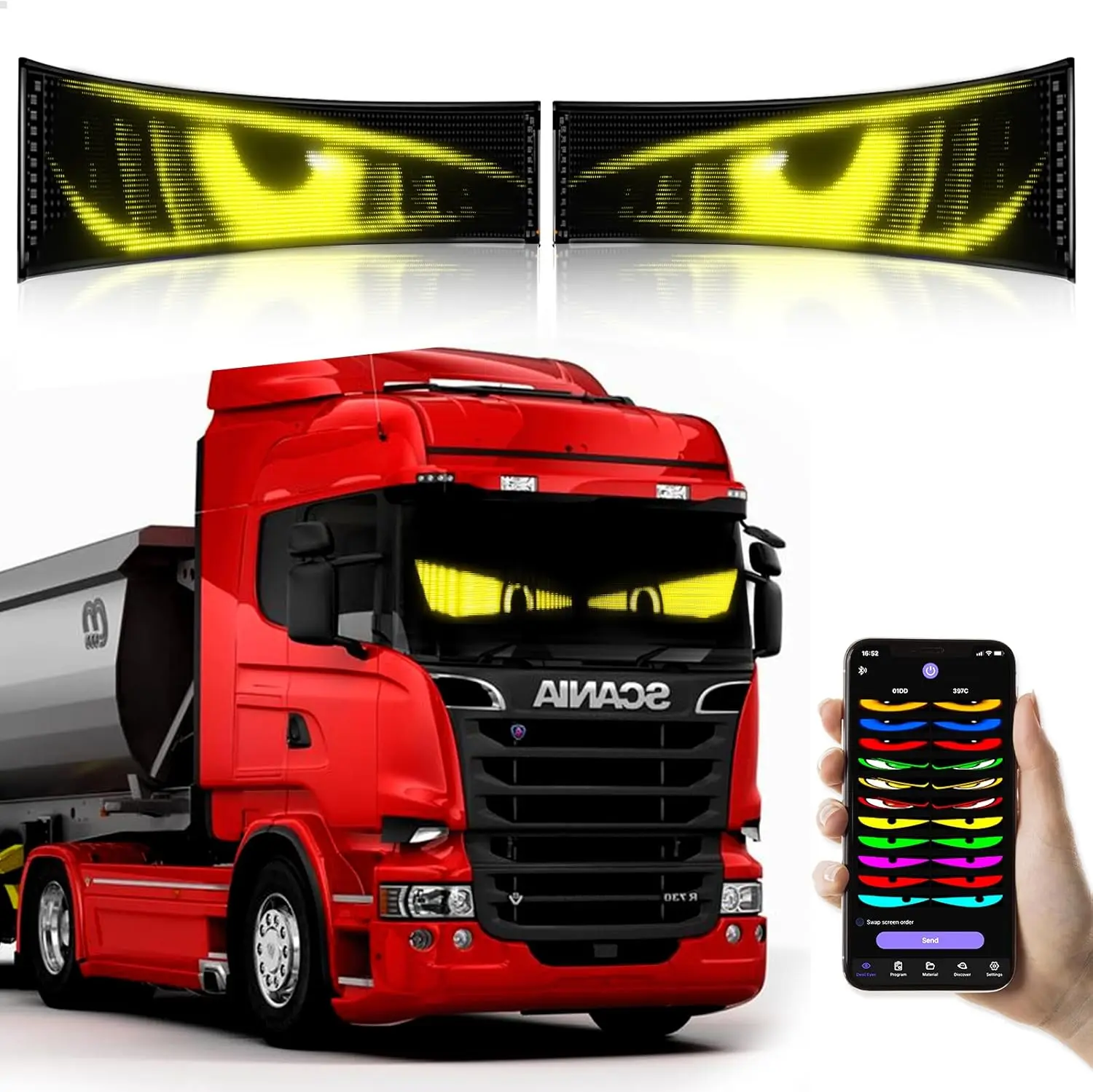 

2Pcs Flexible LED Windshield Signs for Trucks and Cars, Customizable Animations and Text via App